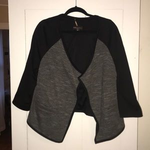 Black and grey open front blazer
